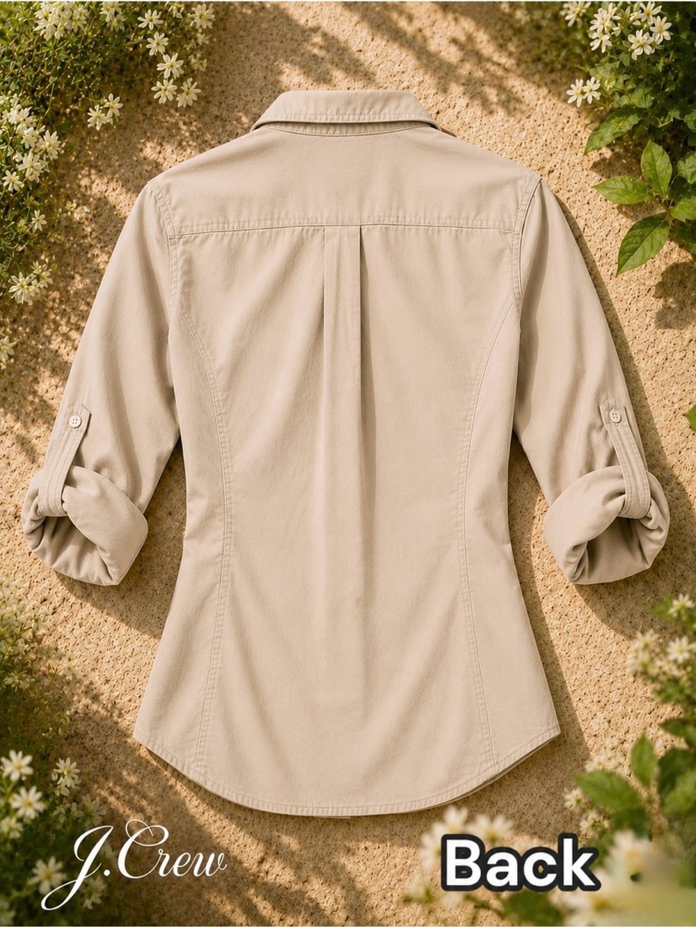 J Crew Button-Down Cotton Khaki Tan Top, Sleeve Roll-Tabs ⭐️ Like New - Picture 8 of 16